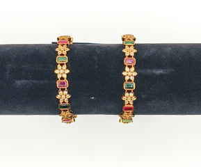 Exquisite Gold-Plated Bangles with Multicolor Stones