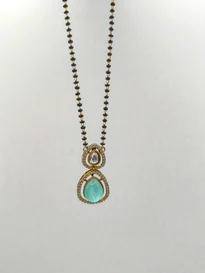 Elegant Gold-Plated Mangalsutra with Aqua Blue & White CZ Stones