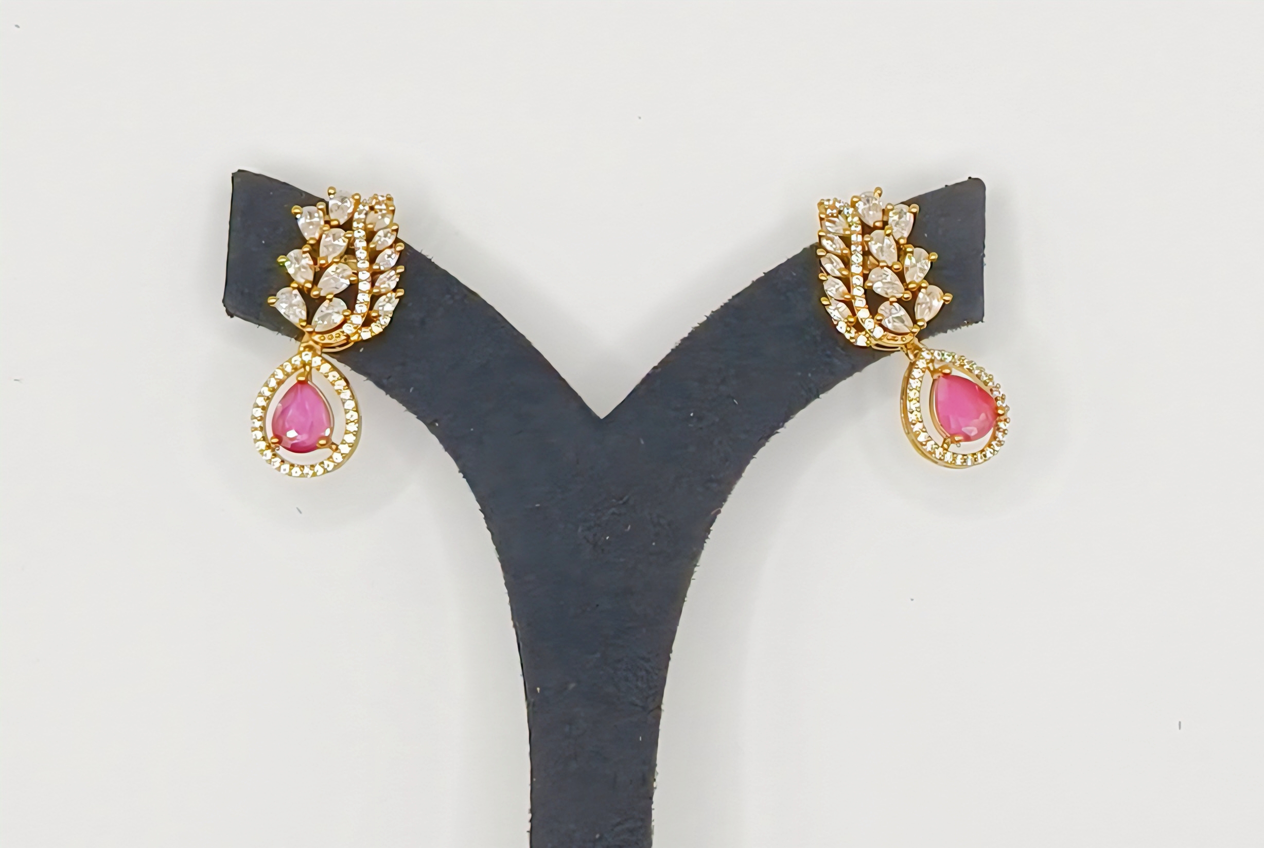 Pink Stone Drop Stud Earrings