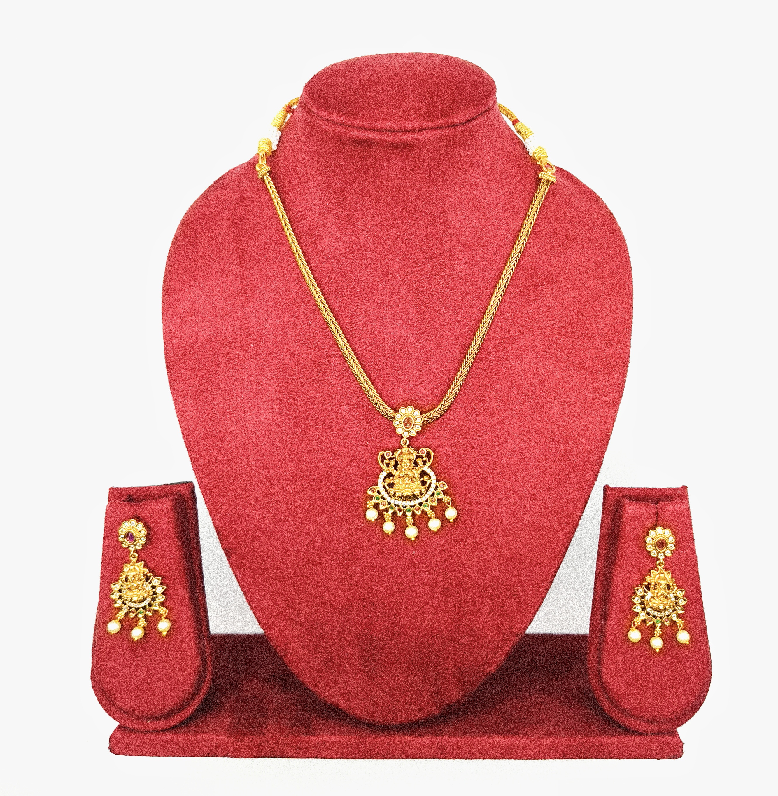 Lakshmi Temple Design Necklace Set with Earrings