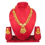 Antique Temple-Design Gold Necklace Set with Earrings
