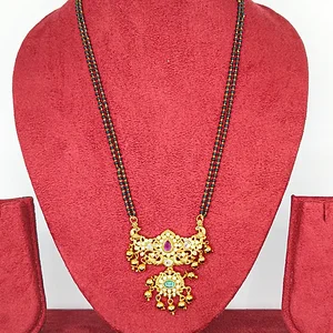 Grand Gold-Plated Bridal Mangalsutra with Dual-Layered Pendant