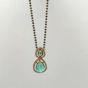 Elegant Gold-Plated Mangalsutra with Aqua Blue & White CZ Stones