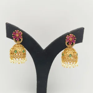 Floral Ruby Green Jhumka Earrings