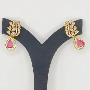 Pink Stone Drop Stud Earrings