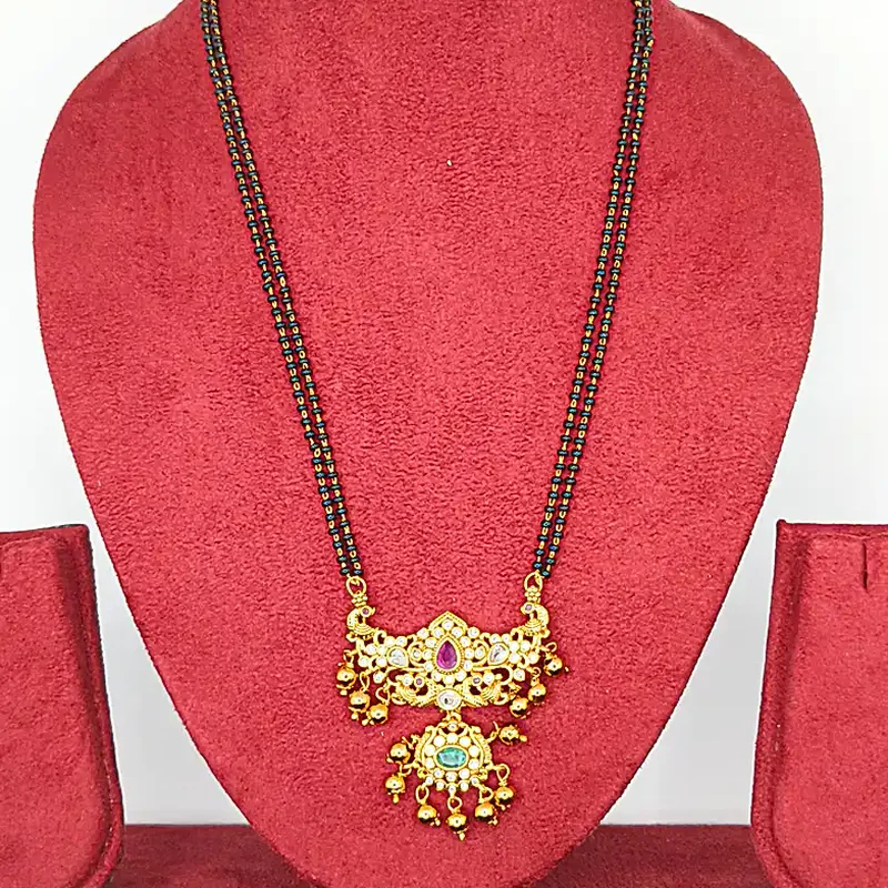 Grand Gold-Plated Bridal Mangalsutra with Dual-Layered Pendant