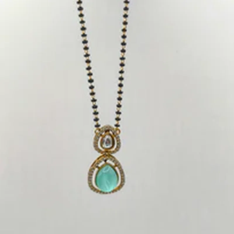 Elegant Gold-Plated Mangalsutra with Aqua Blue & White CZ Stones