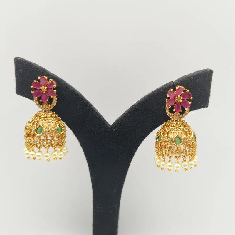 Floral Ruby Green Jhumka Earrings