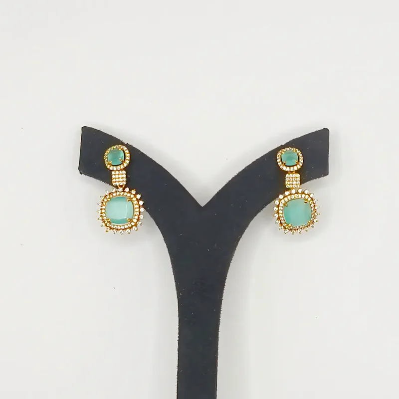 Elegant Gold-Plated Green Stone Drop Earrings