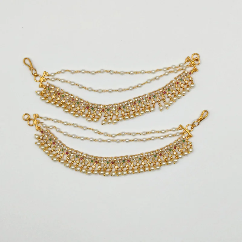 Multicolor Stone Bridal Hair Chain Set
